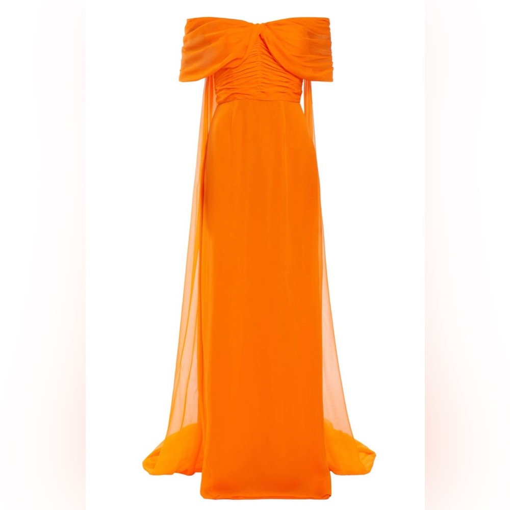 MARKARIAN Anthea Tangerine Off-The-Shoulder
Gown Maxi Silk Dress